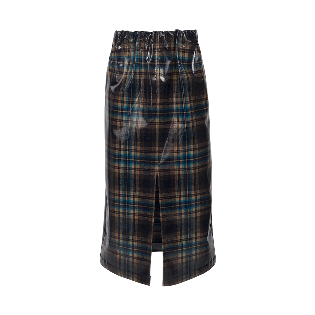 Coated Plaid Midi Skirt