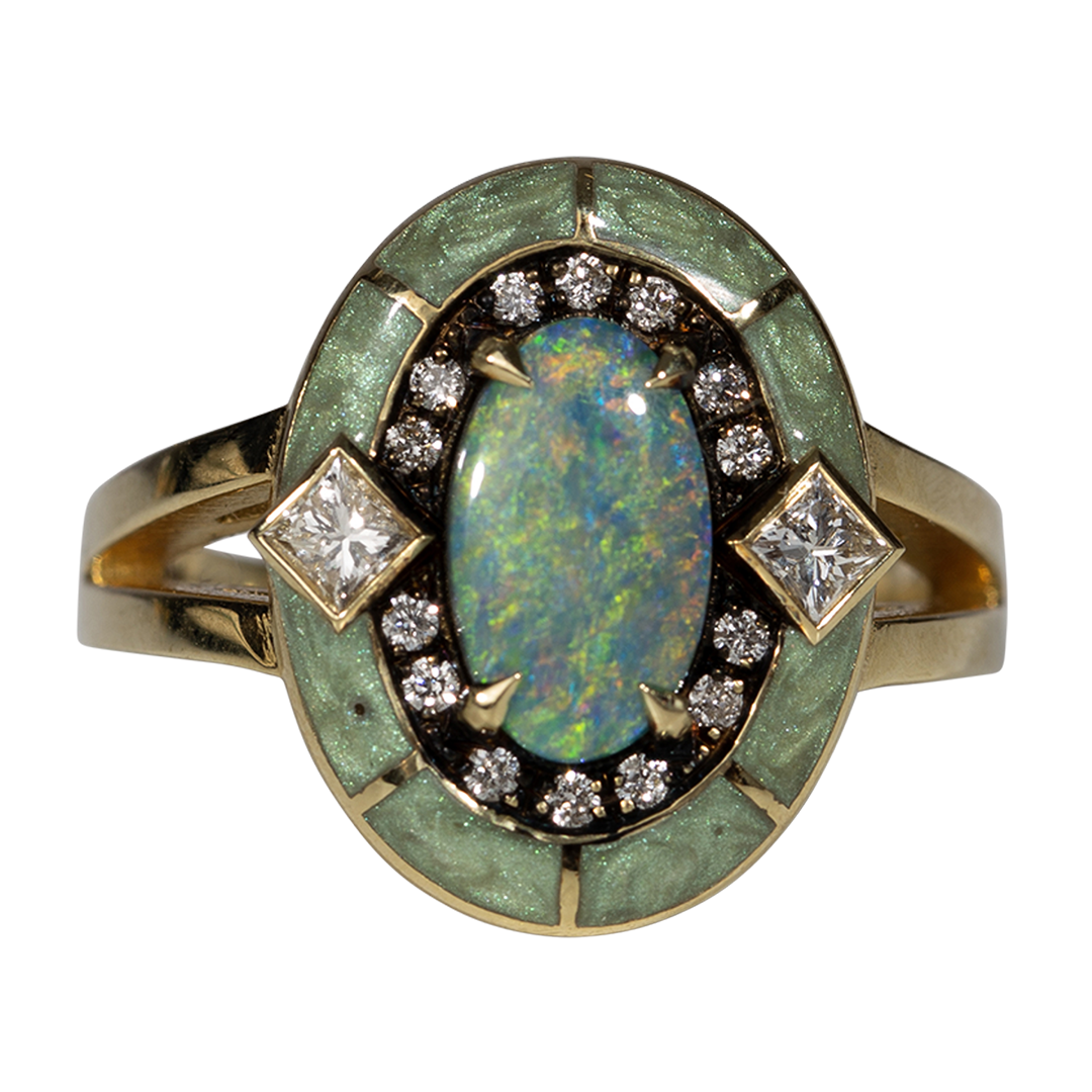 Opal and Diamond Rock Candy Ring