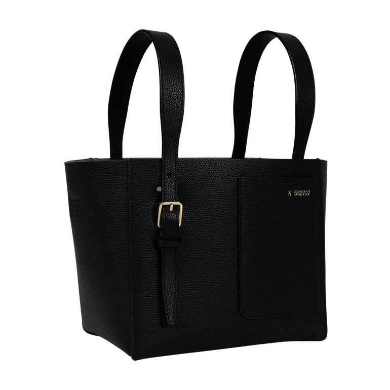 Mini Black Bucket Bag | Side view of Mini Black Bucket Bag VALEXTRA