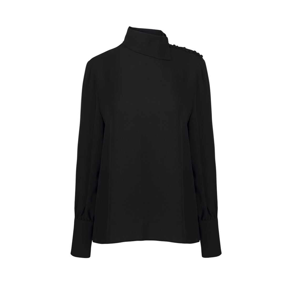Long Sleeve Mock Neck Black Silk Shirt – FORTY FIVE TEN
