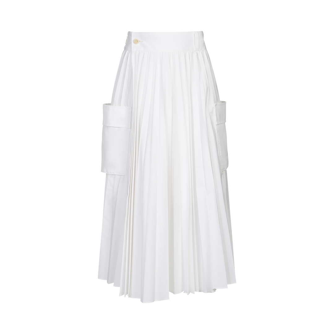 Pleated Poplin Midi Skirt | Front view of Pleated Poplin Midi Skirt SACAI