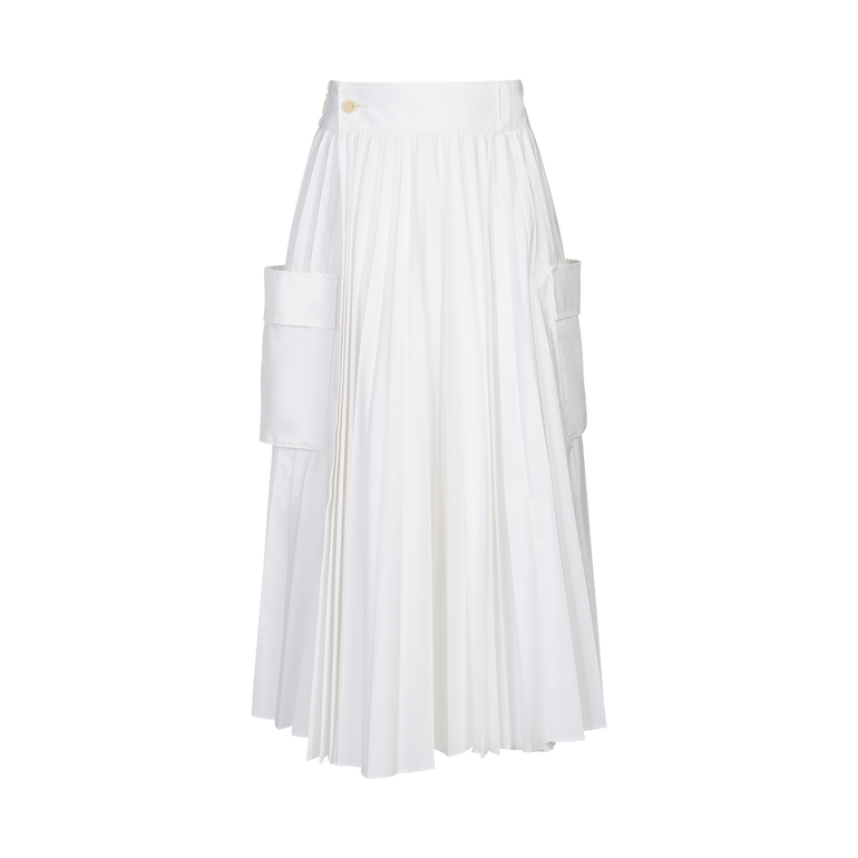 Pleated Poplin Midi Skirt | Front view of Pleated Poplin Midi Skirt SACAI