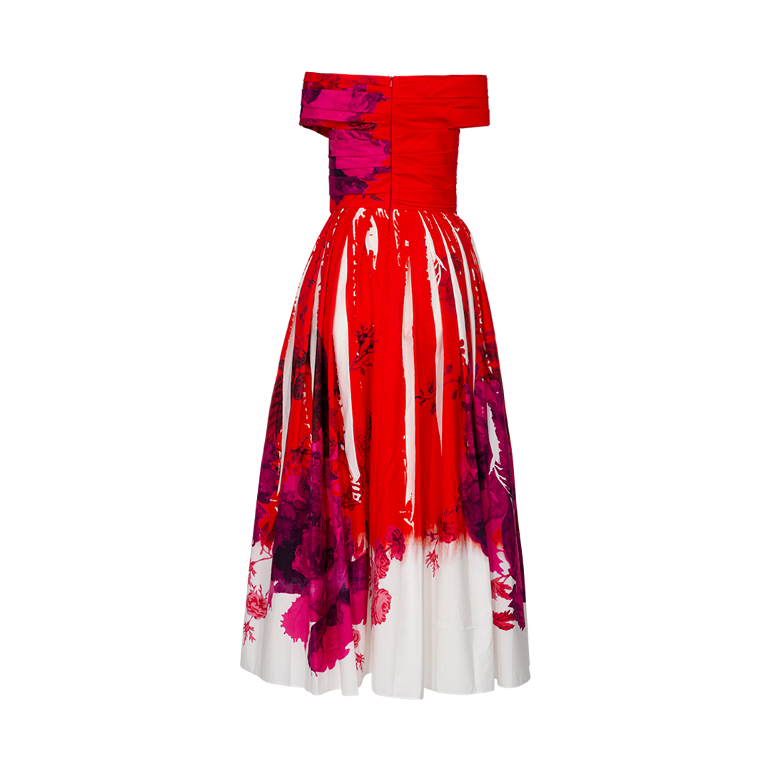 Off-the-Shoulder Pleated Midi Dress | Back view of Off-the-Shoulder Pleated Midi Dress ERDEM