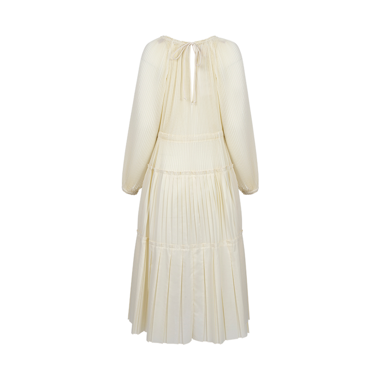 Pleated Midi Yelllow Dress | Back view of Pleated Midi Yelllow Dress PLAN C