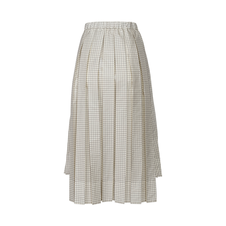 Grid-Print Pleated Midi Skirt | Back view of Grid-Print Pleated Midi Skirt PLAN C