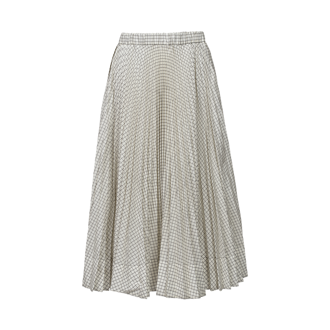 Grid-Print Pleated Midi Skirt | Front view of Grid-Print Pleated Midi Skirt PLAN C