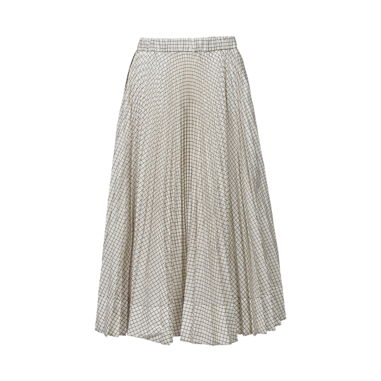 Grid-Print Pleated Midi Skirt | Front view of Grid-Print Pleated Midi Skirt PLAN C