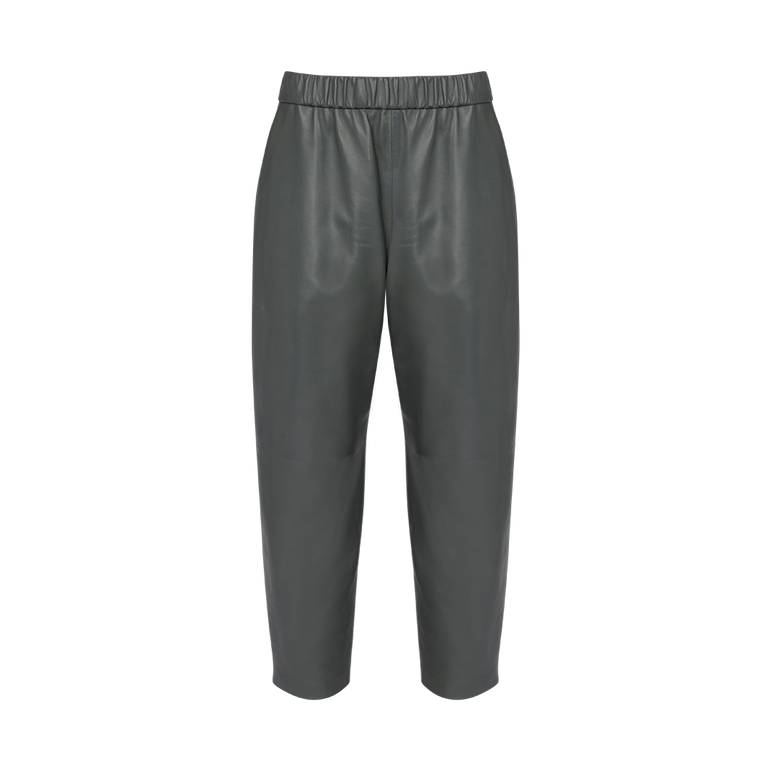 Leather Carrot Pants Grey | Front view of Leather Carrot Pants Grey DUSAN