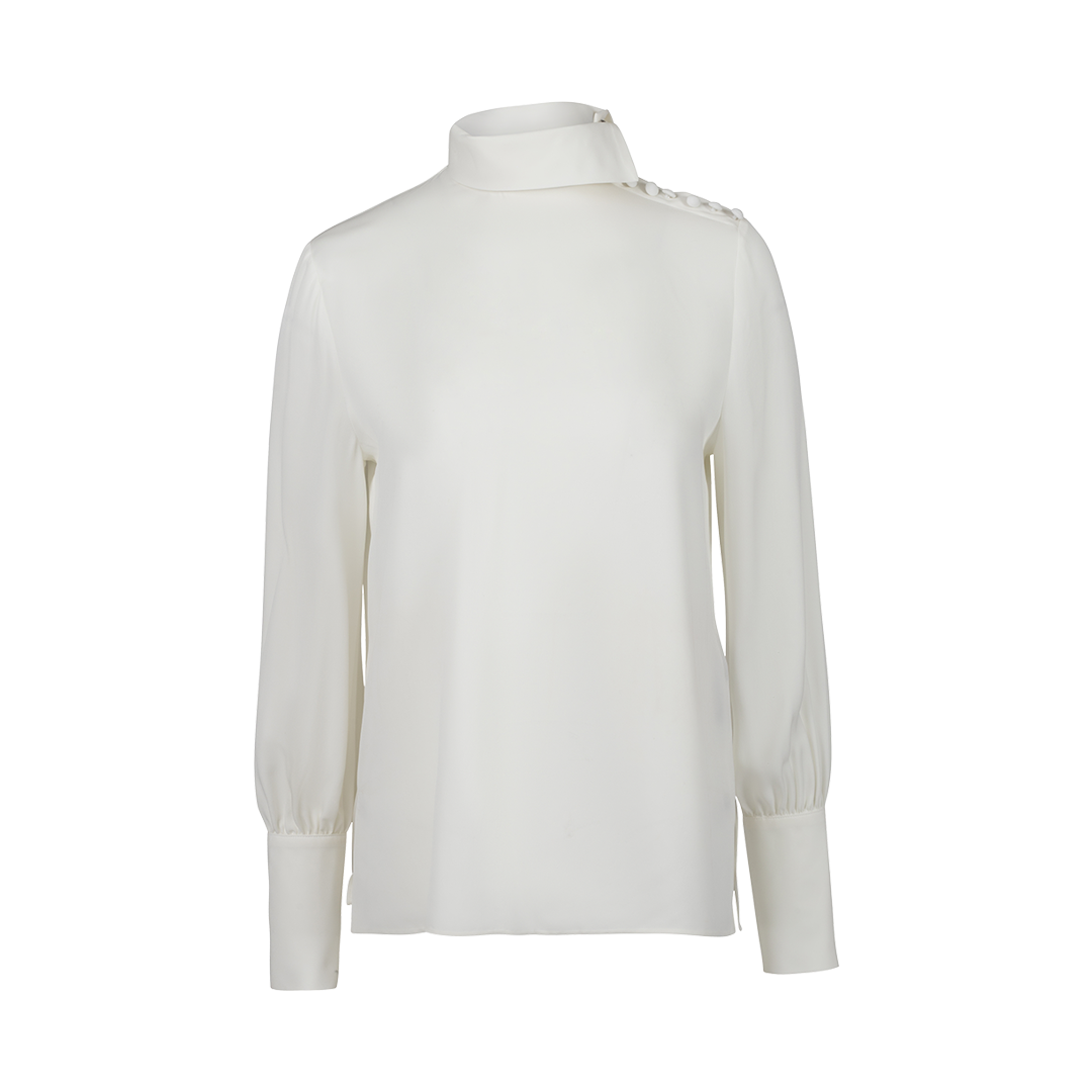 Button White Shoulder Blouse | Front view of Button White Shoulder Blouse DICE KAYEK