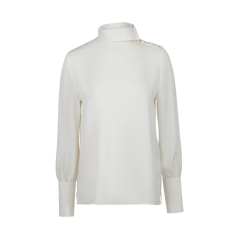 Button White Shoulder Blouse | Front view of Button White Shoulder Blouse DICE KAYEK