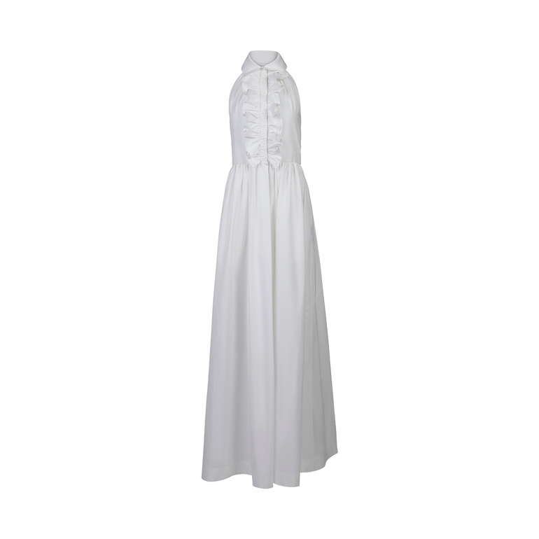 Sleeveless Ruffled White Gown | Front view of Sleeveless Ruffled White Gown DICE KAYEK