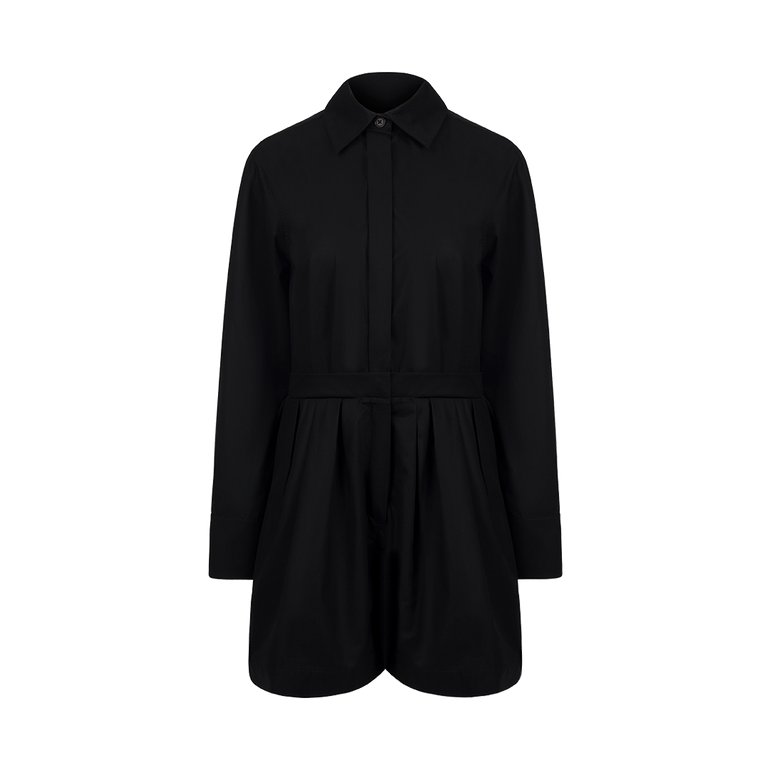 Long-Sleeved Black Romper | Front view of Long-Sleeved Black Romper DICE KAYEK