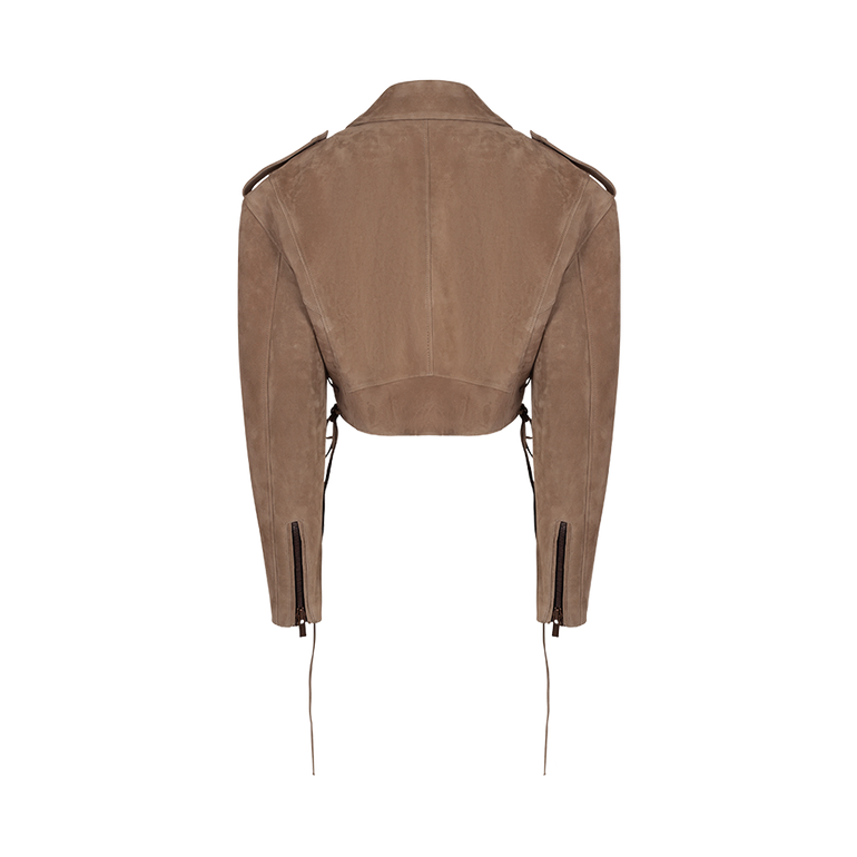 Cropped Suede Biker Jacket | Back view of Cropped Suede Biker Jacket MAGDA BUTRYM