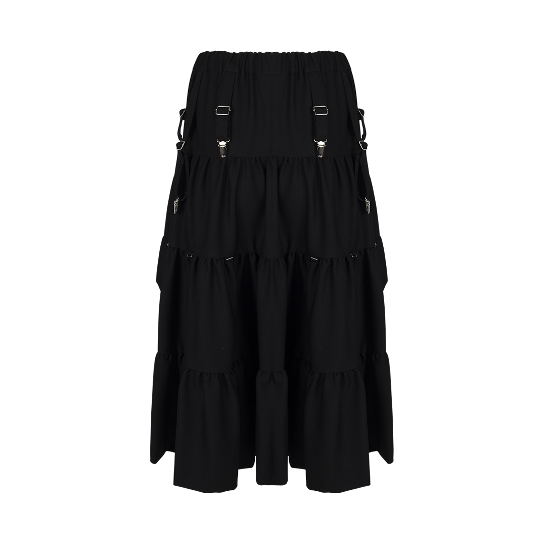 Tiered Ruffle Midi Skirt | Back view of Tiered Ruffle Midi Skirt NOIR