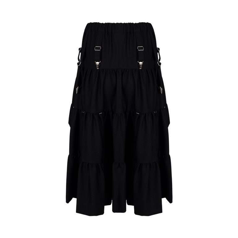 Tiered Ruffle Midi Skirt | Back view of Tiered Ruffle Midi Skirt NOIR