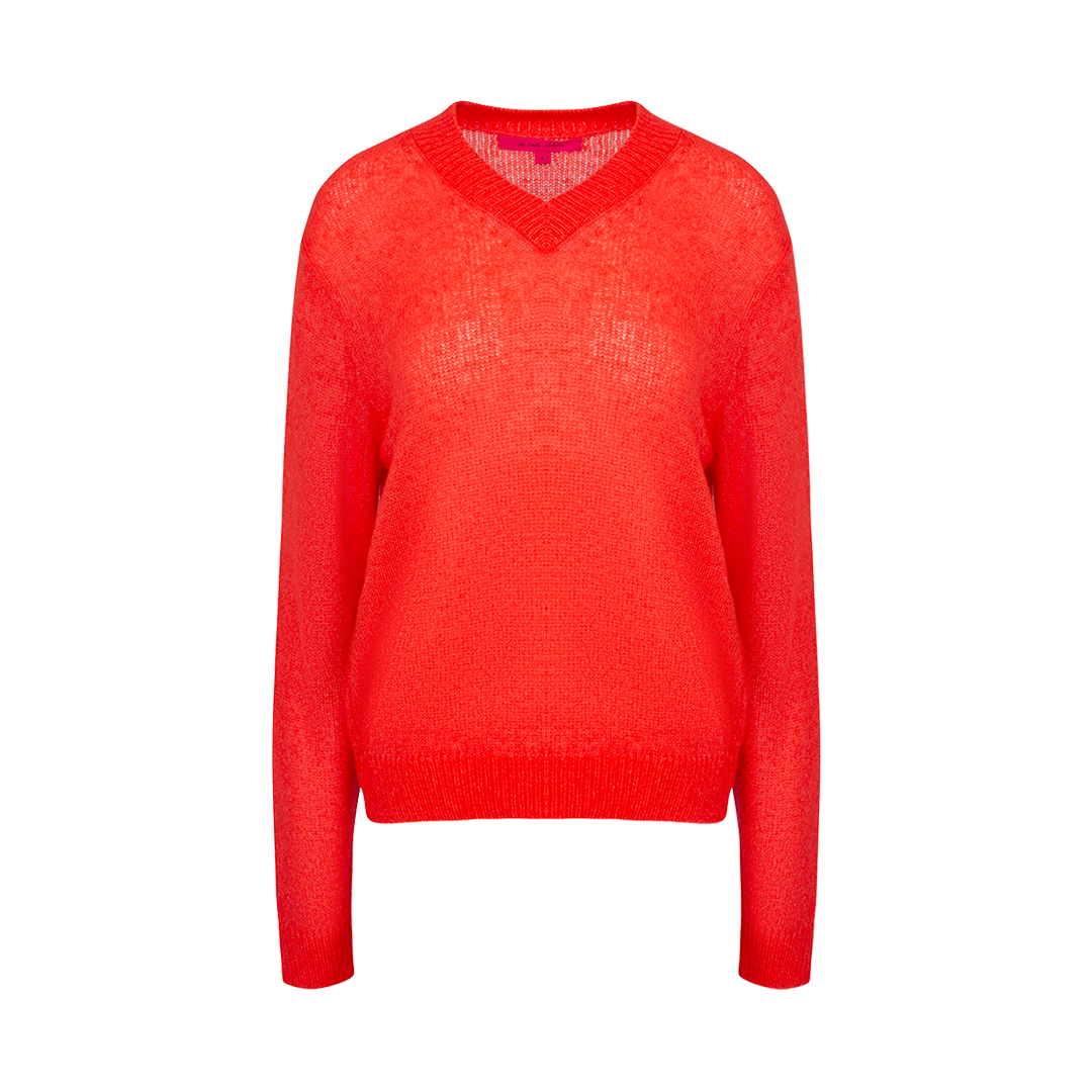 Nimbus V-Neck Sweater in Red | Front view of Nimbus V-Neck Sweater in Red THE ELDER STATESMAN