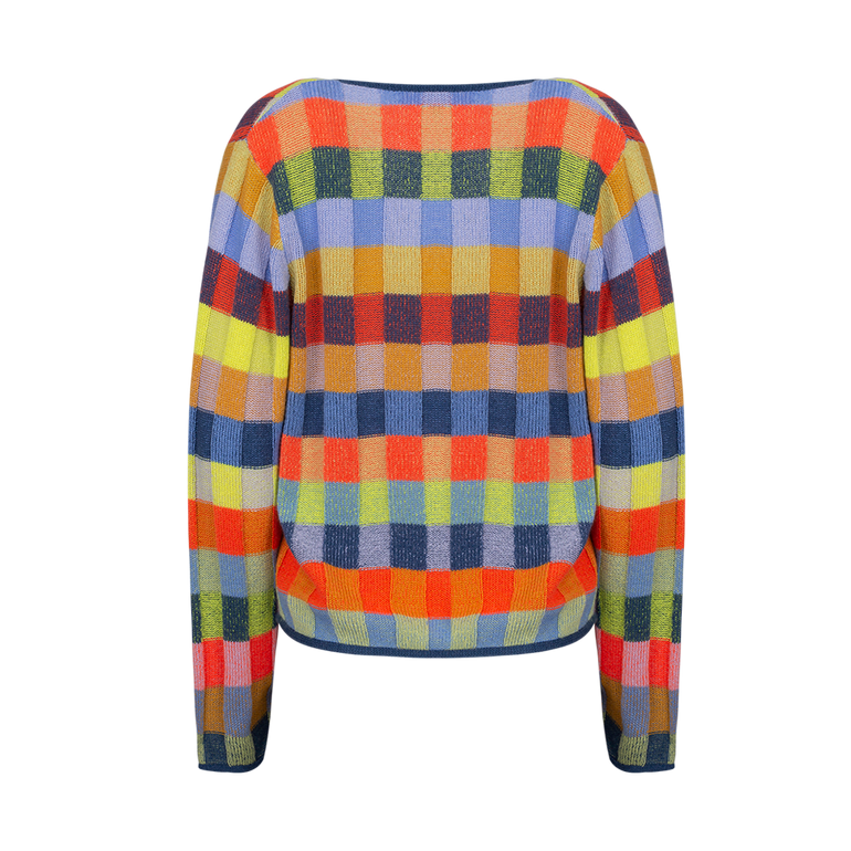 Checked Cashmere Cardigan | Back view of Checked Cashmere Cardigan THE ELDER STATESMAN