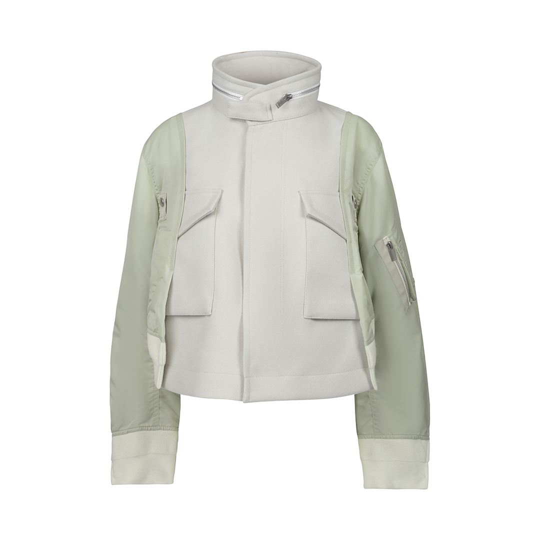 Wool Melton X Nylon Twill Bomber Jacket | Front view of Wool Melton X Nylon Twill Bomber Jacket SACAI