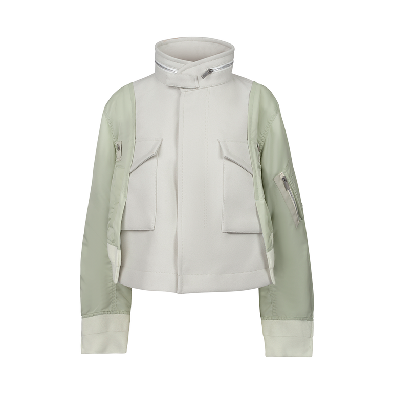 Wool Melton X Nylon Twill Bomber Jacket | Front view of Wool Melton X Nylon Twill Bomber Jacket SACAI