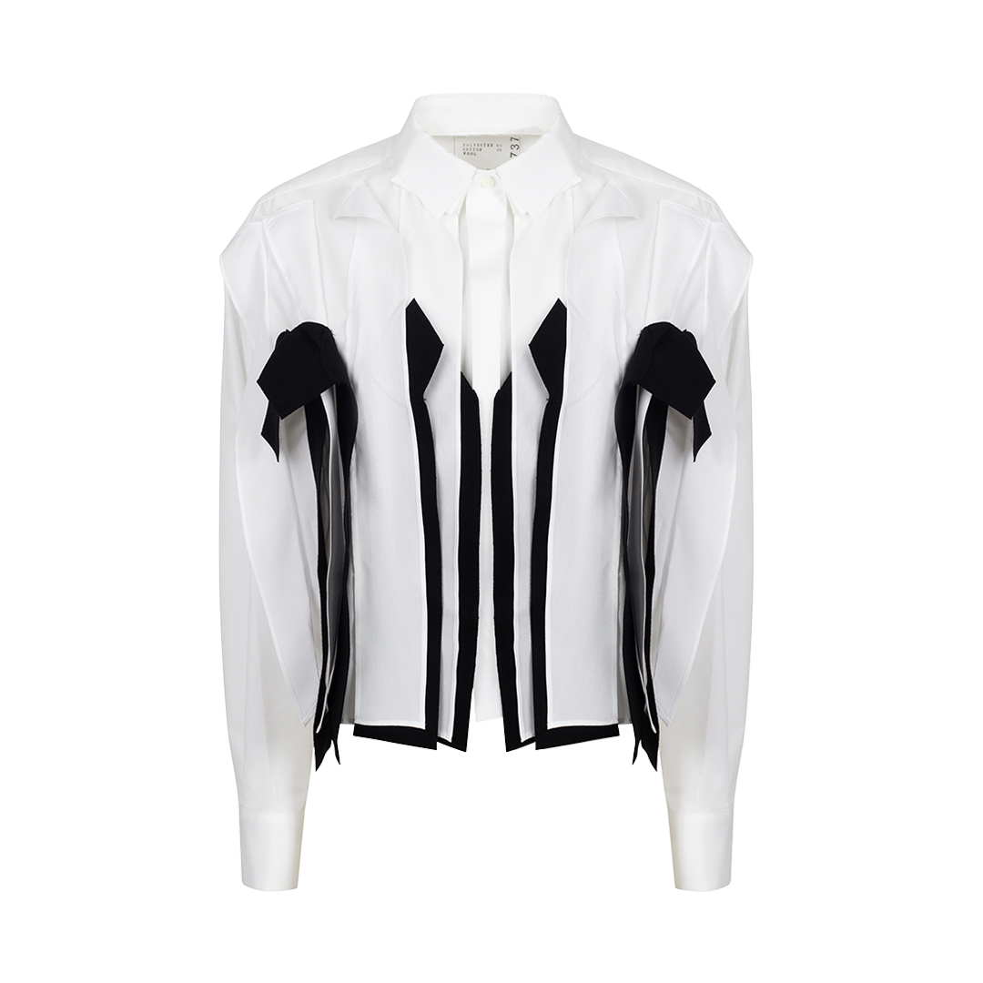 Felt-Trimmed Melton Shirt | Front view of Felt-Trimmed Melton Shirt SACAI