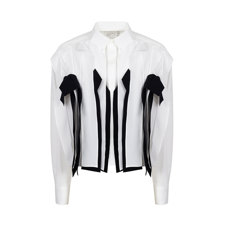 Felt-Trimmed Melton Shirt | Front view of Felt-Trimmed Melton Shirt SACAI