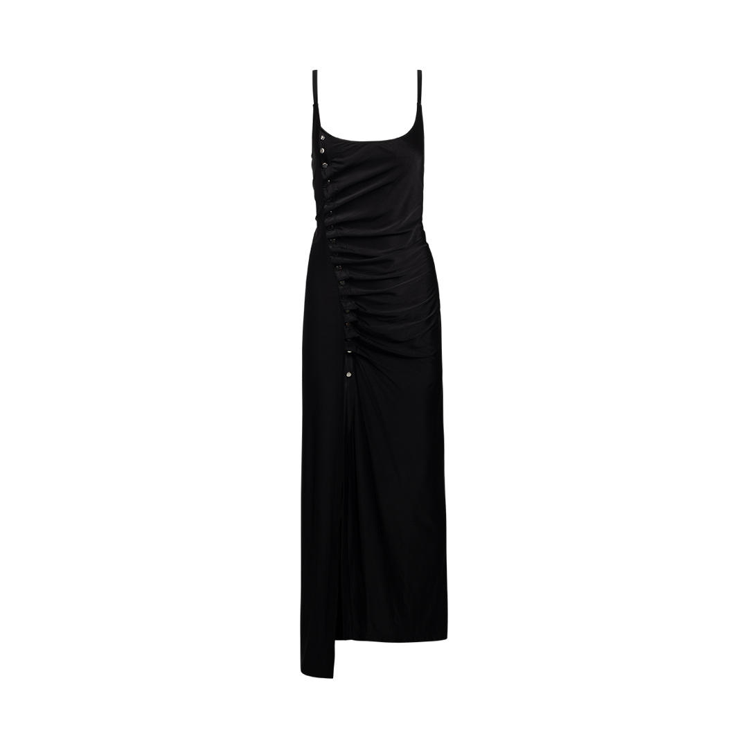 Ruched Midi Dress with Button Detailing | Front view of Ruched Midi Dress with Button Detailing RABANNE