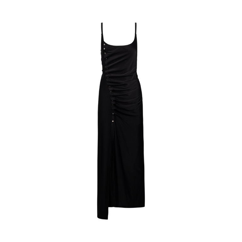 Ruched Midi Dress with Button Detailing | Front view of Ruched Midi Dress with Button Detailing RABANNE