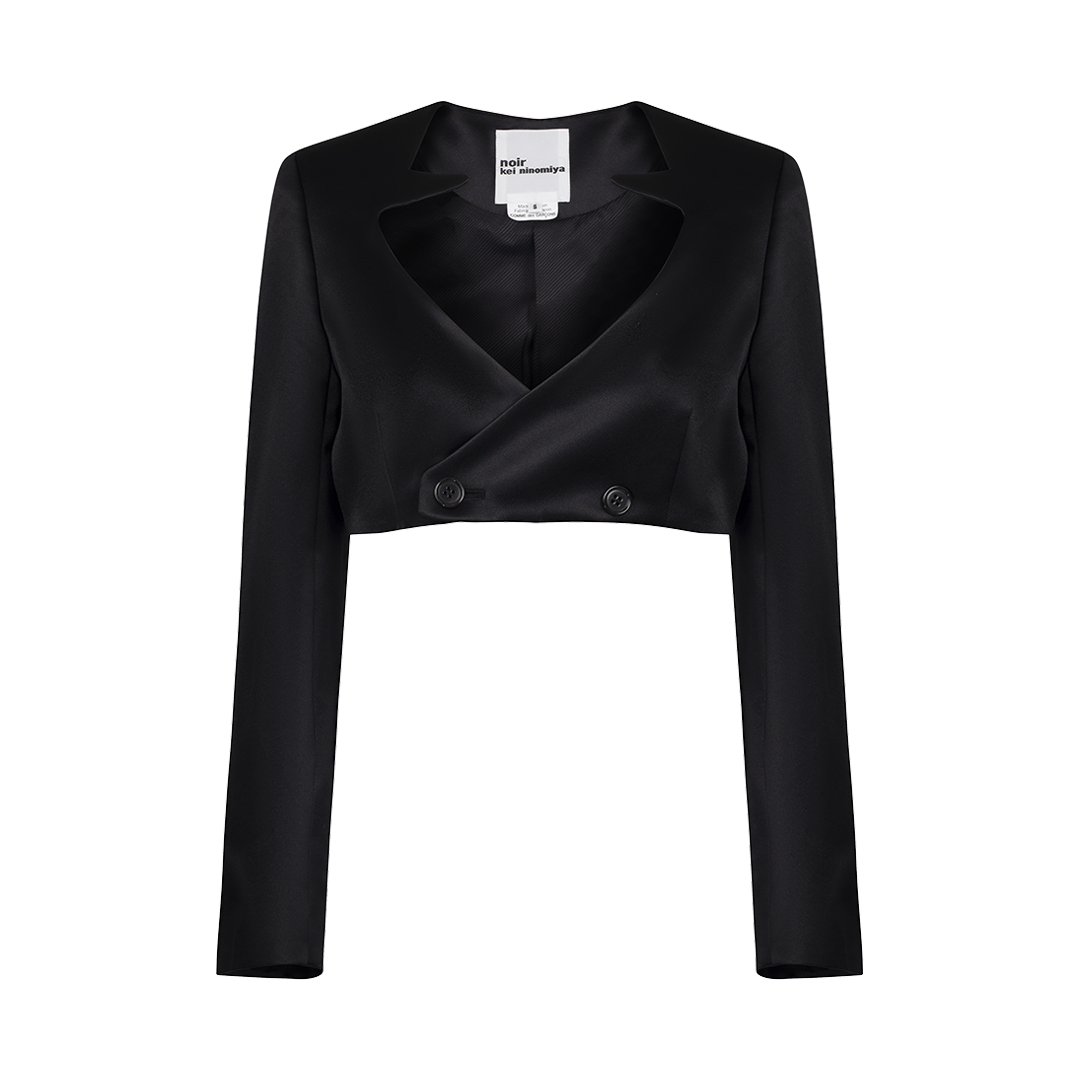 Cropped Satin Jacket | Front view of Cropped Satin Jacket NOIR