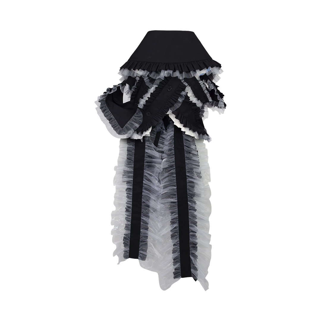 Ruffled High-Low Vest | Back view of Ruffled High-Low Vest NOIR