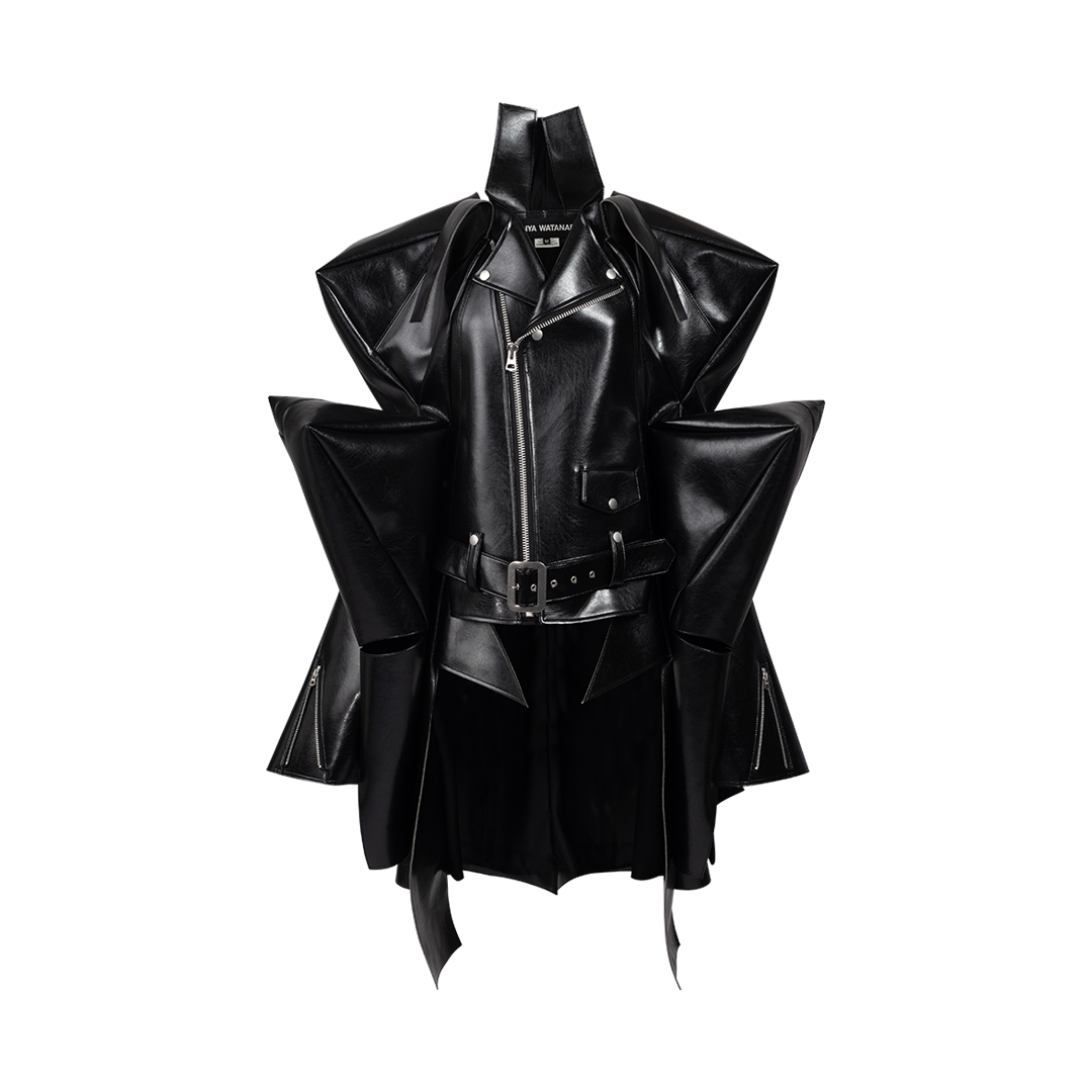 Belted Faux-Leather Jacket | Front view of Belted Faux-Leather Jacket JUNYA WANTANABE