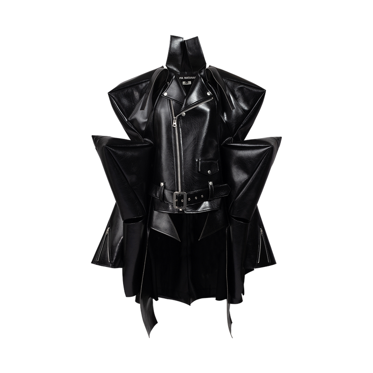 Belted Faux-Leather Jacket | Front view of Belted Faux-Leather Jacket JUNYA WANTANABE