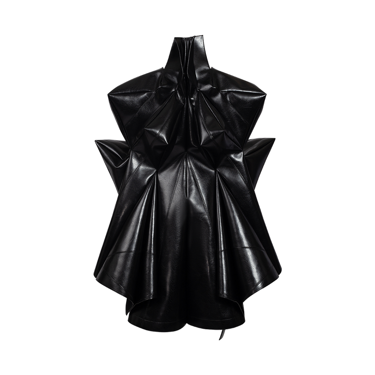 Belted Faux-Leather Jacket | Back view of Belted Faux-Leather Jacket JUNYA WANTANABE