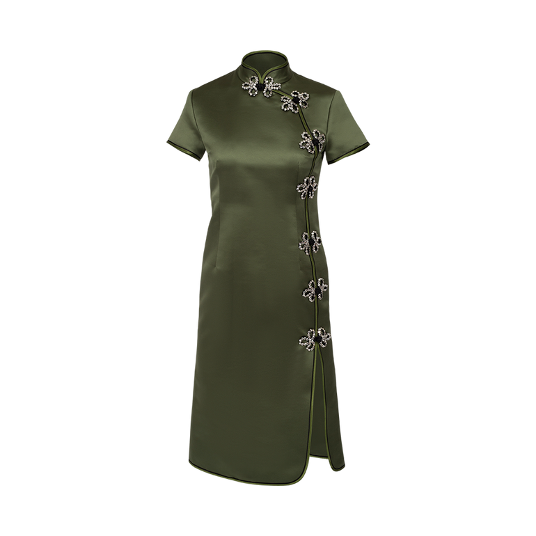 Manon Satin Dress in Green | Front view of Manon Satin Dress in Green HUISHAN ZHANG