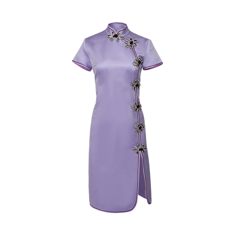 Manon Satin Dress in Purple | Front view of Manon Satin Dress in Purple HUISHAN ZHANG