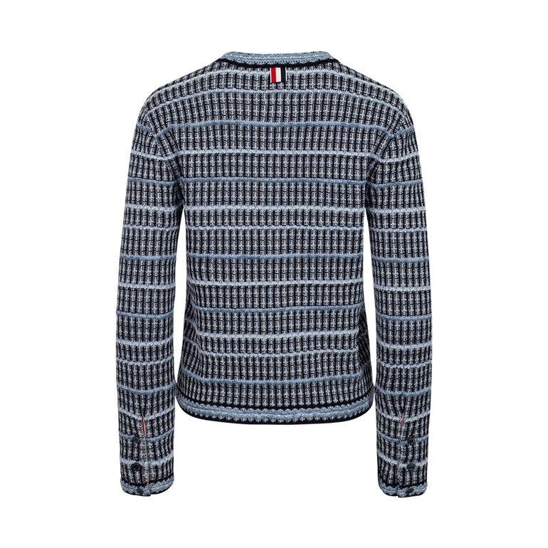 Crewneck Tweed Cardigan | Back view of Crewneck Tweed Cardigan THOM BROWNE