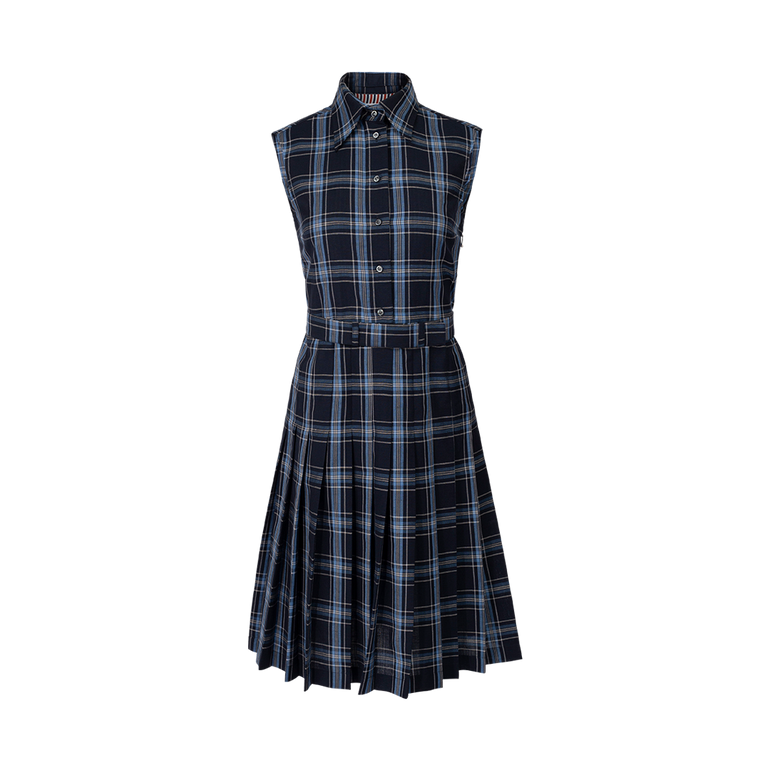 Belted Checked Midi Dress | Front view of Belted Checked Midi Dress THOM BROWNE