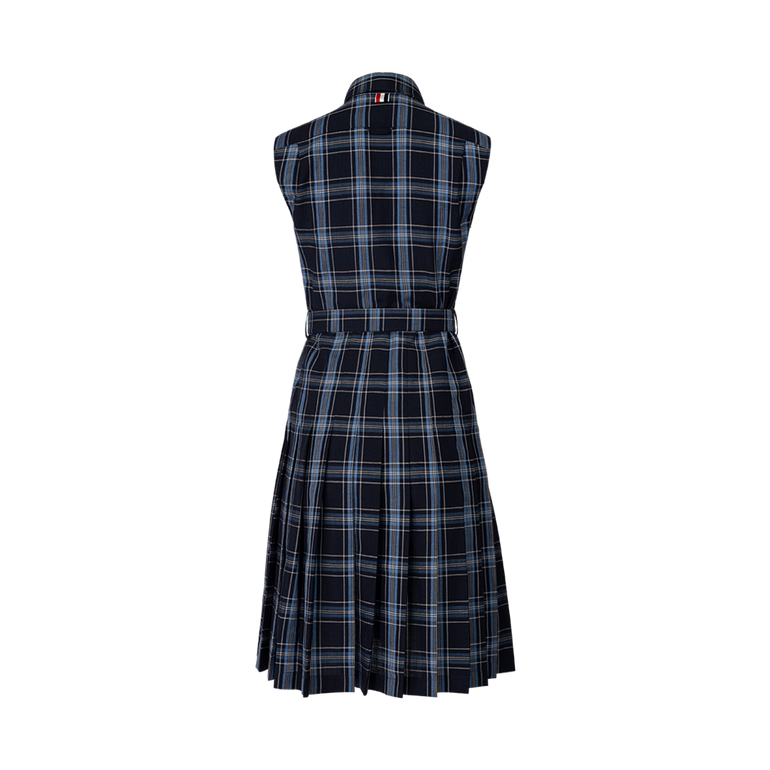 Belted Checked Midi Dress | Back view of Belted Checked Midi Dress THOM BROWNE