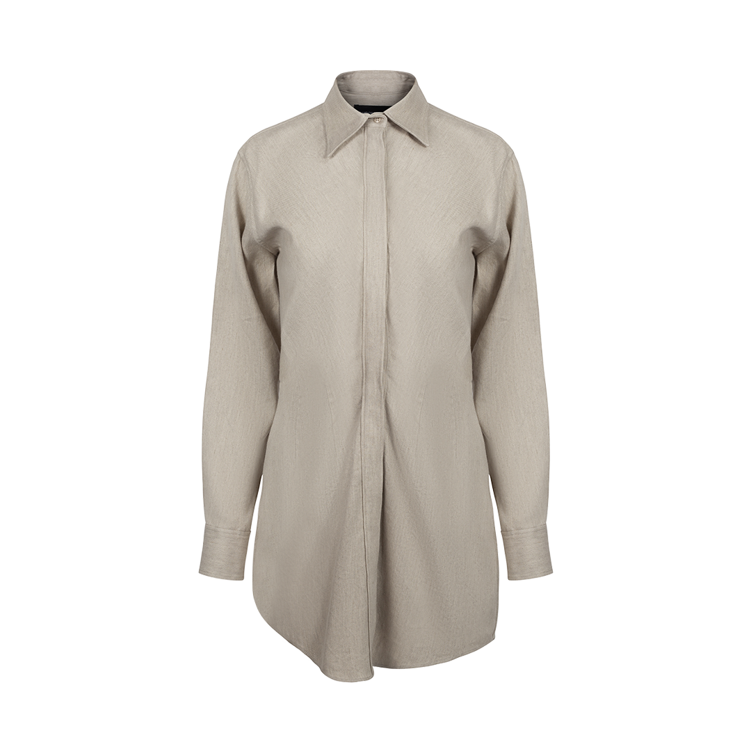 The Vera Long-Sleeve Mini Shirtdress | Front view of The Vera Long-Sleeve Mini Shirtdress BRANDON MAXWELL