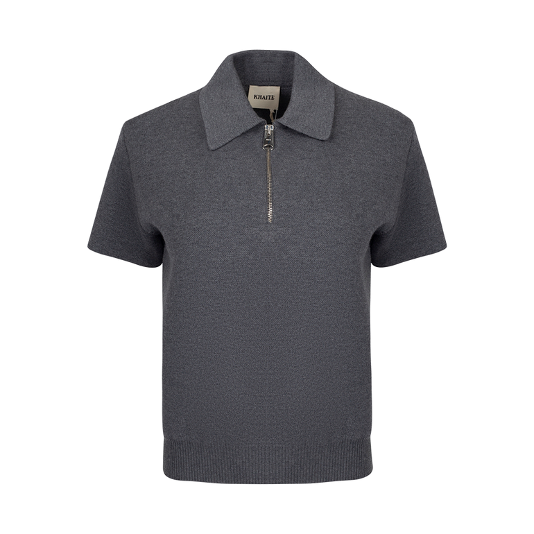 Guillame Zip-Up Polo Top | Front view of Guillame Zip-Up Polo Top KHAITE