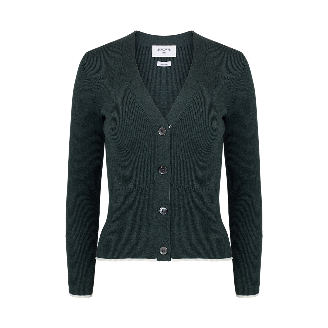 V-Neck Ribbed-Knit Cardigan | Front view of V-Neck Ribbed-Knit Cardigan THOM BROWNE