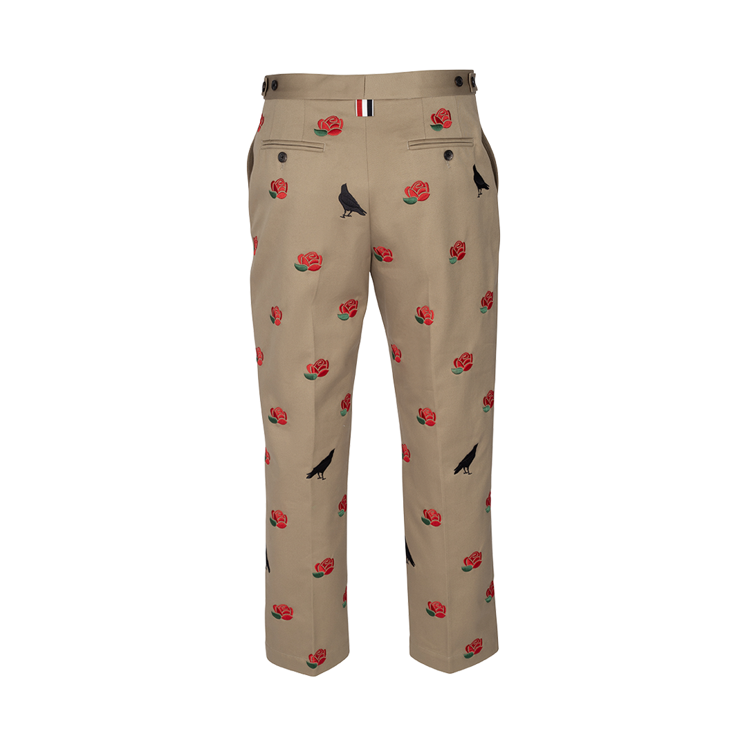 Embroidered Rose & Raven Trousers | Back view of Embroidered Rose & Raven Trousers THOM BROWNE