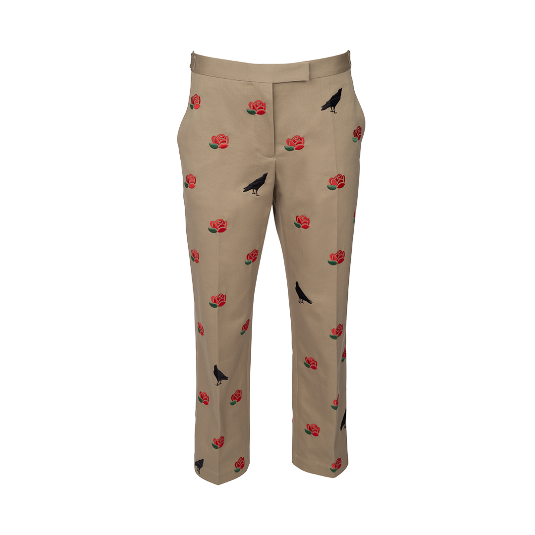 Embroidered Rose & Raven Trousers | Front view of Embroidered Rose & Raven Trousers THOM BROWNE