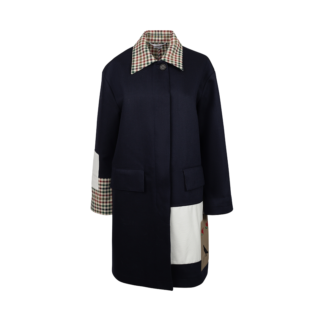 Patchwork Raincoat With Detachable Collar | Front view of Patchwork Raincoat With Detachable Collar THOM BROWNE