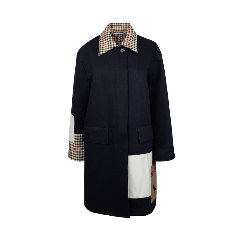 Patchwork Raincoat With Detachable Collar | Front view of Patchwork Raincoat With Detachable Collar THOM BROWNE