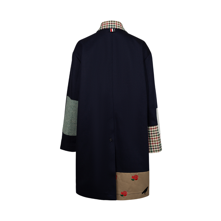 Patchwork Raincoat With Detachable Collar | Back view of Patchwork Raincoat With Detachable Collar THOM BROWNE