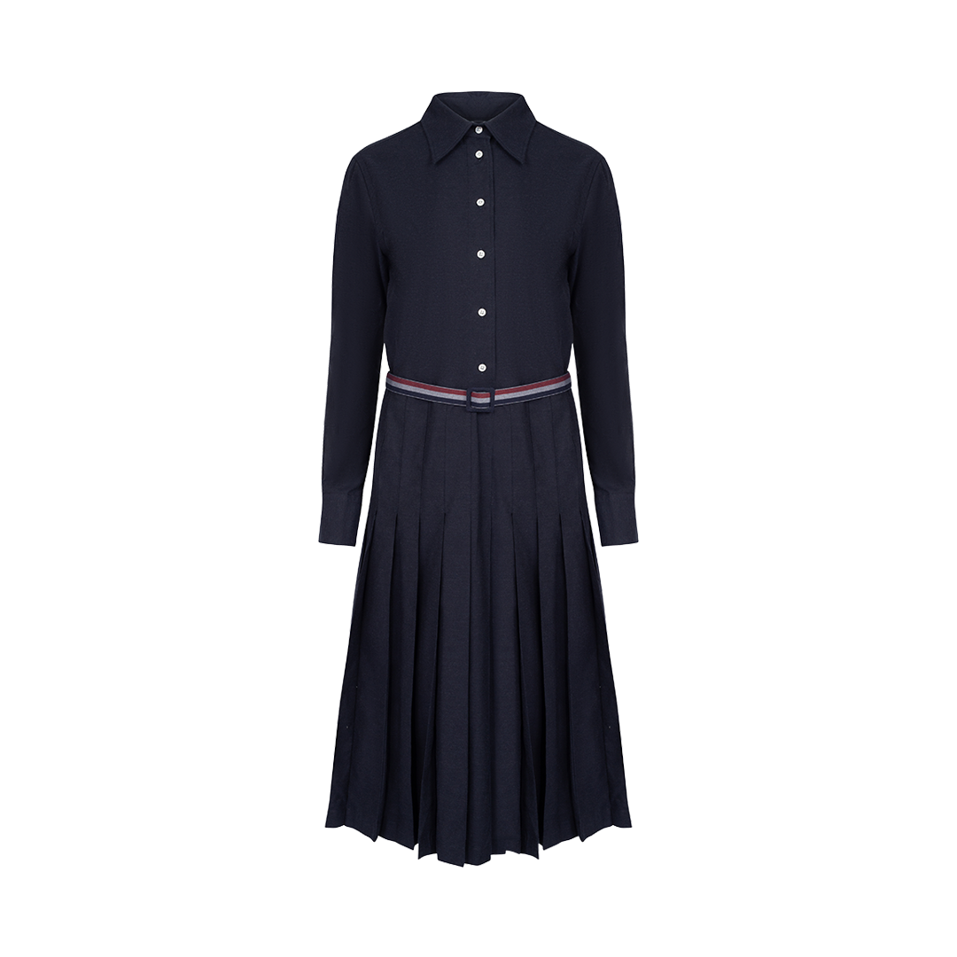 Long Sleeve Pleated Shirtdress | Front view of Long Sleeve Pleated Shirtdress THOM BROWNE