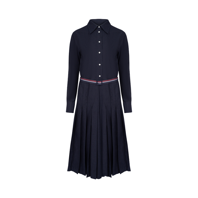 Long Sleeve Pleated Shirtdress | Front view of Long Sleeve Pleated Shirtdress THOM BROWNE