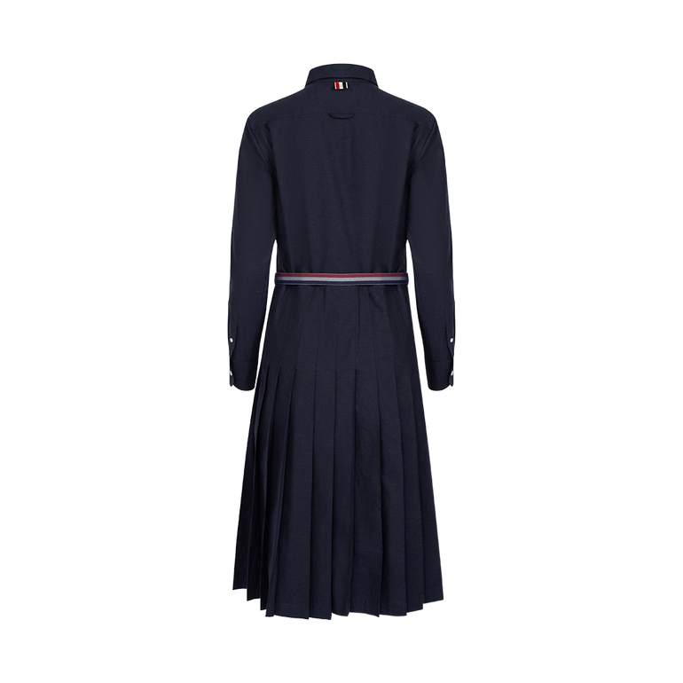 Long Sleeve Pleated Shirtdress | Back view of Long Sleeve Pleated Shirtdress THOM BROWNE