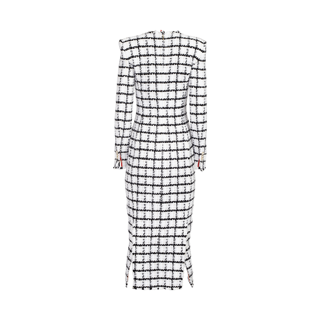 Frayed Tweed Midi Dress | Back view of Frayed Tweed Midi Dress THOM BROWNE