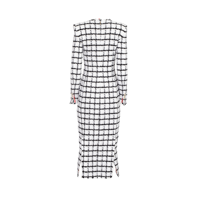 Frayed Tweed Midi Dress | Back view of Frayed Tweed Midi Dress THOM BROWNE